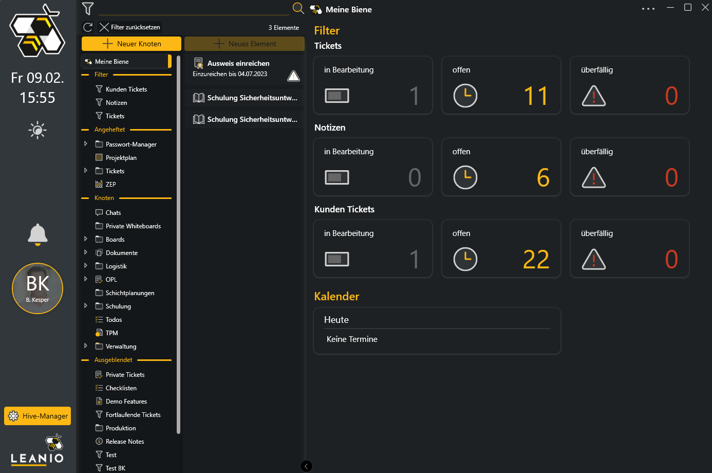LEANIO Oberfläche im Dark Mode